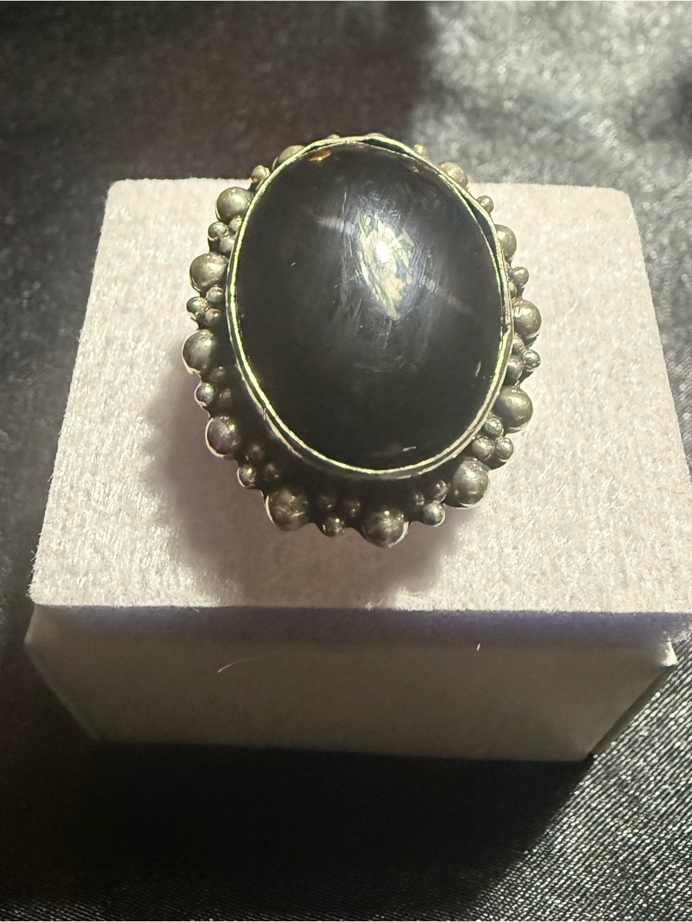 Vintage 925 Sterling Silver Large Black Onyx Ring, Oval